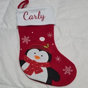 Red Penguin Christmas Stocking - Carly